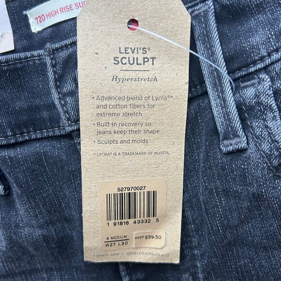 Levi’s Washed Black 720 High Rise Skinny Cropped Jeans Size 4/27 - Picture 10 of 10